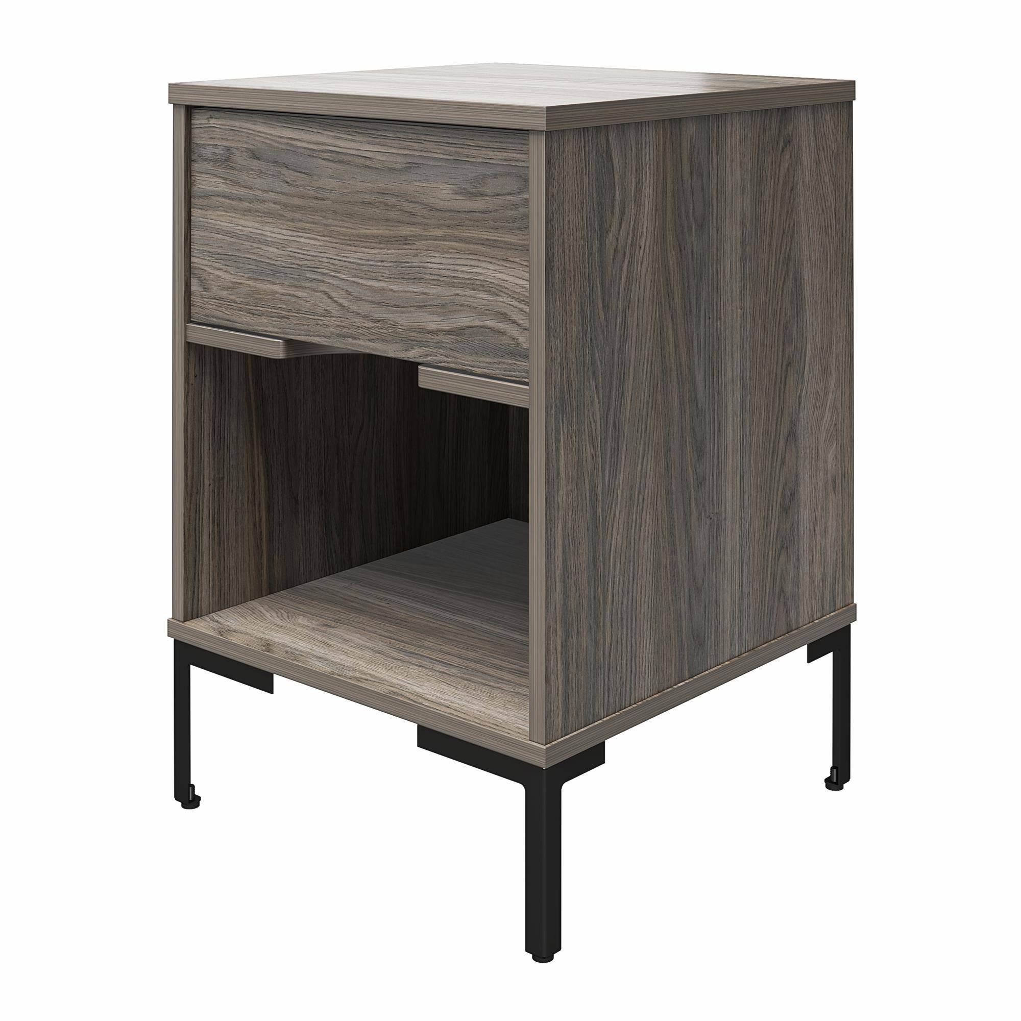 Alt View 4. Aukfa - Industrial Nightstand - Engineered Wood & Metal, Spacious Drawer & Open Storage, Wall Anchor Kit - Oak.