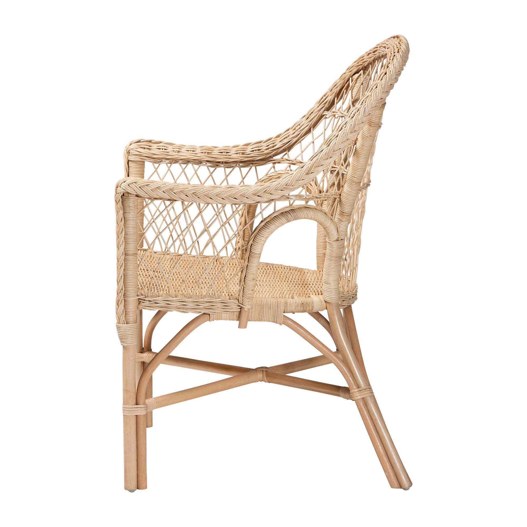 Left. bali & pari - Zaira Modern Bohemian Natural Rattan Arm Chair - Natural.