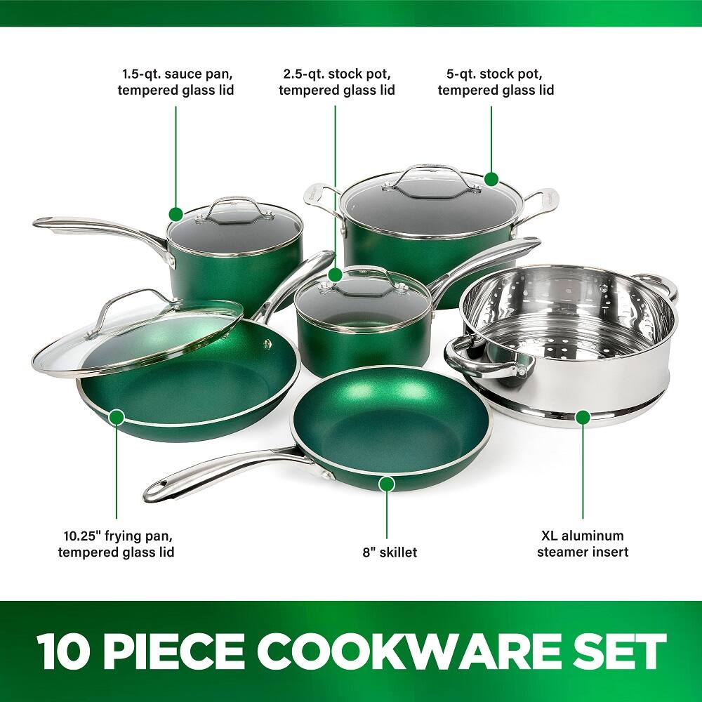 Left. Granitestone - Granitestone Emerald Non Stick 10pc Cookware Set - Emerald.