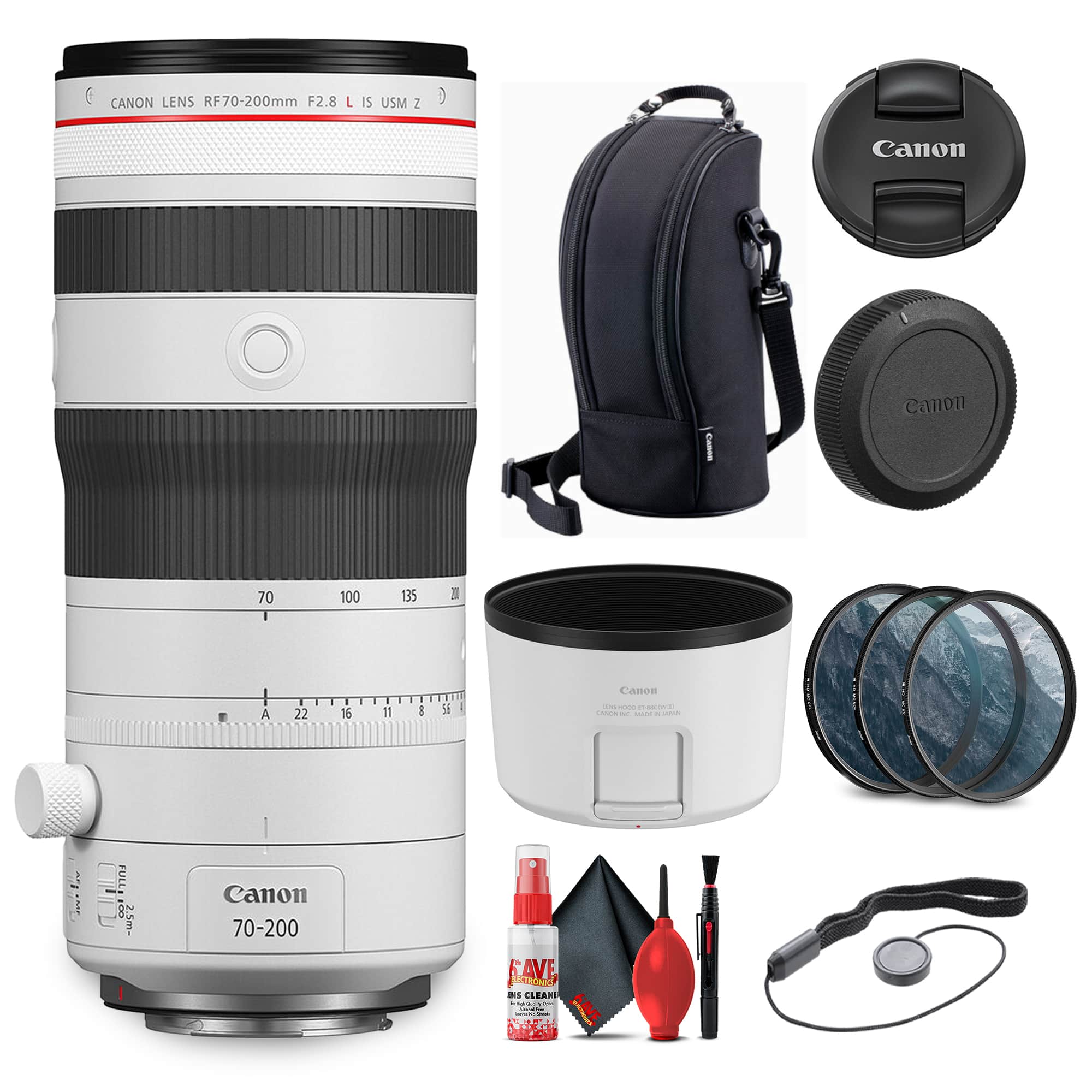 Canon - RF 70-200mm f/2.8 L IS USM Z Lens (6594C002) (White) + Filter Kit + Cap Keeper + More (International Version) - White