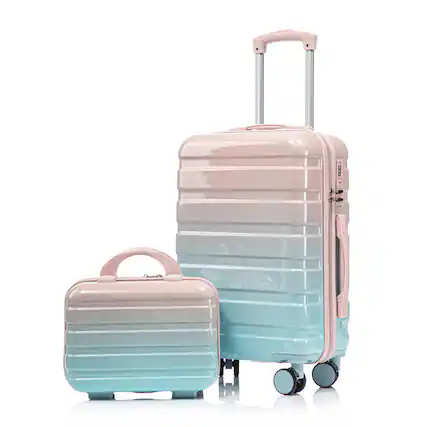 Front. HTUTWOO - 14"/20" Carry On Luggage Set - PC Hardside Spinner Wheels Suitcase with Gradient Color, TSA Combination Lock, Set of 2 - Blue+Pink.