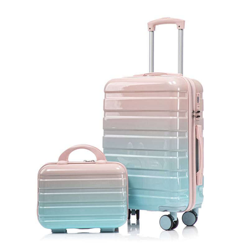Front. HTUTWOO - 14"/20" Carry On Luggage Set - PC Hardside Spinner Wheels Suitcase with Gradient Color, TSA Combination Lock, Set of 2 - Blue+Pink.