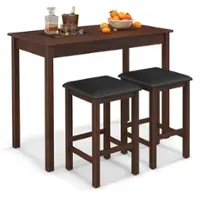 Costway - 3 PCS Bar Table Set Dining Table & 2 PVC Leather Upholstered Bar Stools Rustic - Brown+Black - Front_Zoom