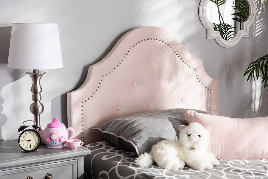 Back. Baxton Studio - Cora Modern and Contemporary Velvet Fabric Upholstered Twin Size Headboard - Light Pink.