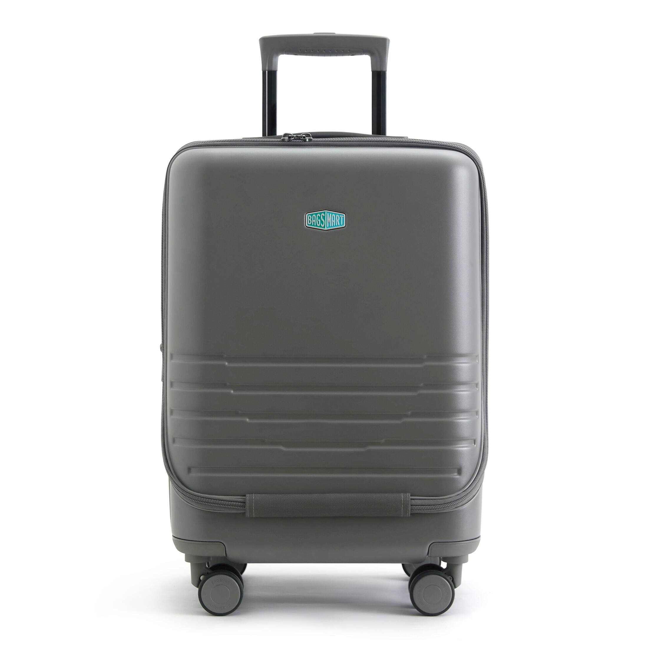 Front. Bagsmart - Getaway 20" Carry-on Front-Opening Luggage, Expandable Hardside Suitcase with 15.6 Inch Laptop Compartment & TSA Lock - Dark Charcoal Gray.