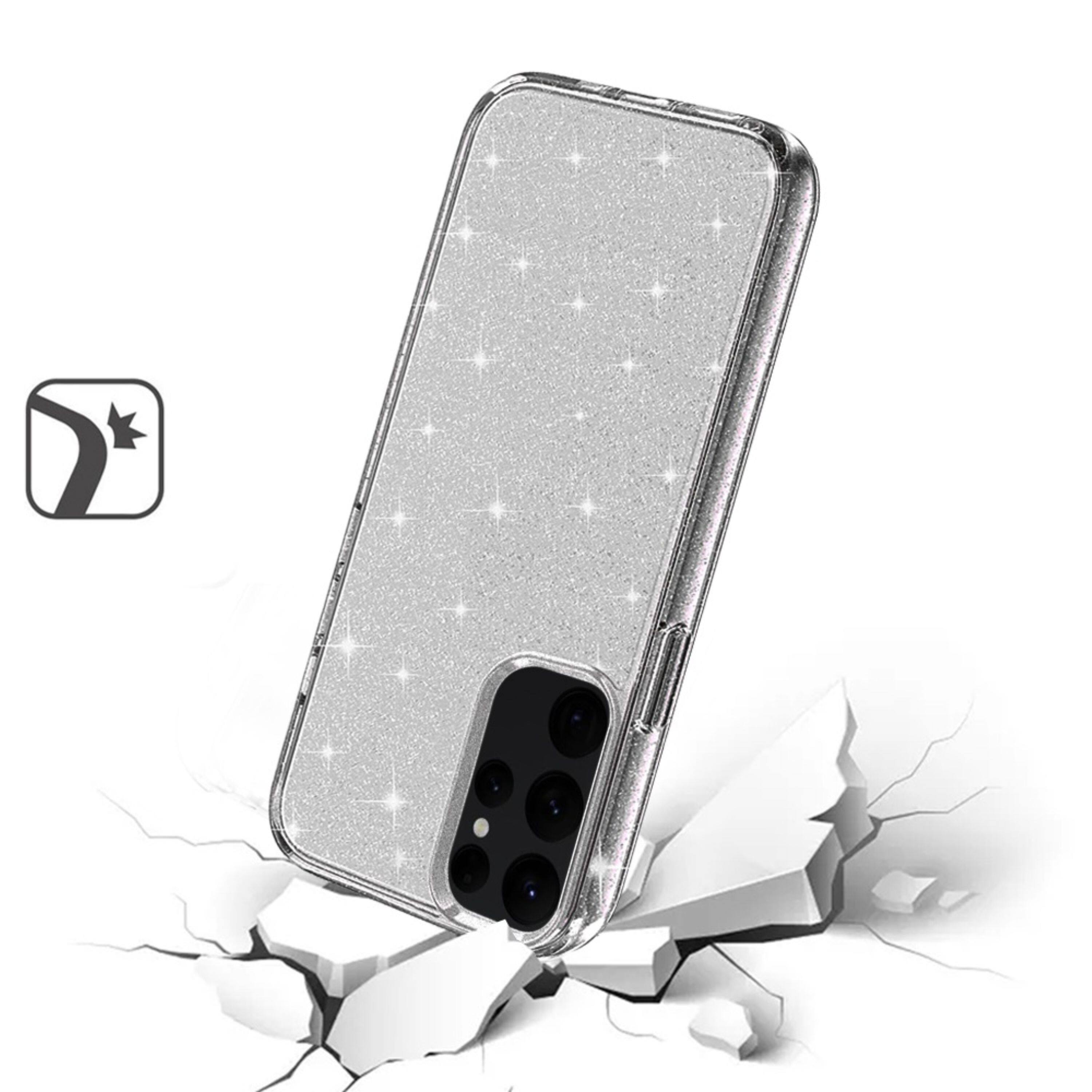 Left. Kitcheniva - Hybrid Translucent Glitter Phone Case For Samsung Galaxy S24 Smoke - Smoke.