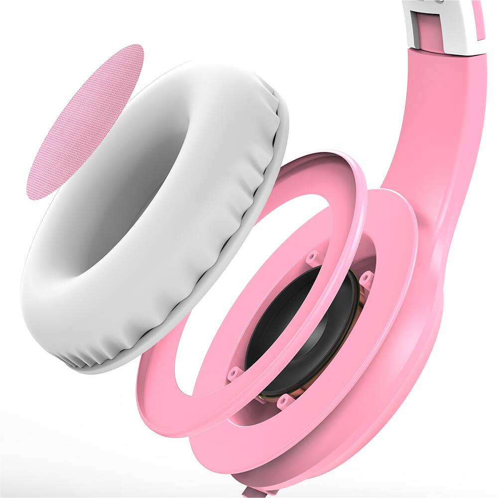 Alt View 5. FosPower - Kids Headphones Wired Microphone, Over Ear Headphones for Kids with Cord, Kids Headset with 3.5mm, Pink/White - Multicolored.