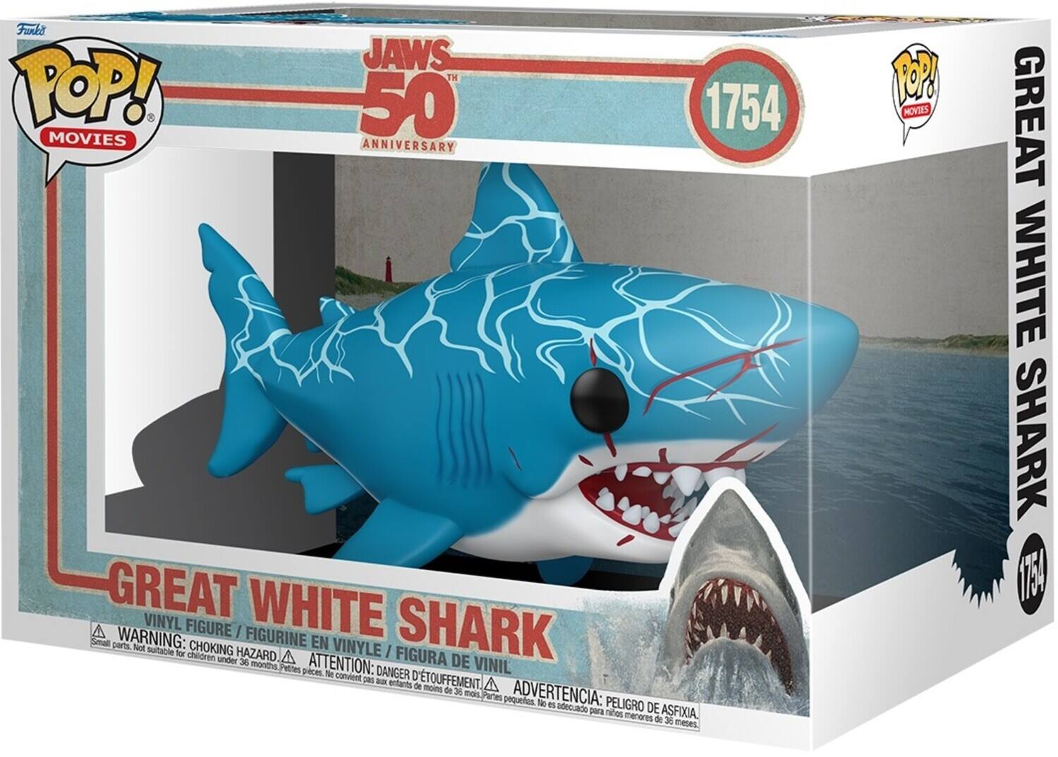 Funko JAWS 50th POP! Movies Anniversary Great White Shark 1754 Vinyl Figure Warning: Choking Hazard Small parts. Not suitable for children under 36 months. Petite pièces. Ne convient pas aux enfants de moins de 36 mois. Películas pequeñas. No es adecuado para niños menores de 36 meses. 1754 Great White Shark (15)