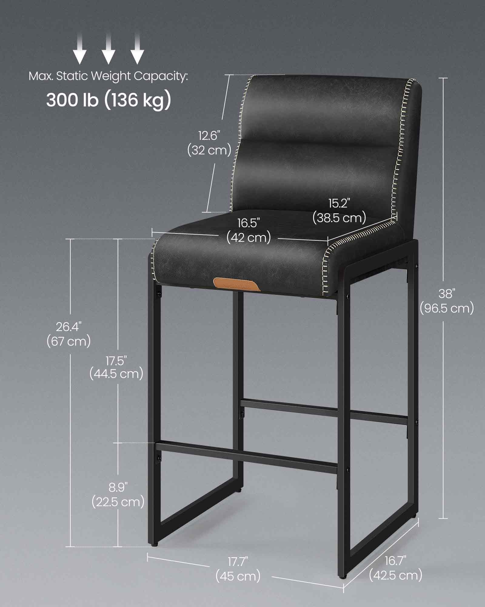 Max. Static Weight Capacity: 300 lb (136 kg)

- 12.6" (32 cm)
- 16.5" (42 cm)
- 15.2" (38.5 cm)
- 26.4" (67 cm)
- 17.5" (44.5 cm)
- 38" (96.5 cm)
- 8.9" (22.5 cm)
- 17.7" (45 cm)
- 16.7" (42.5 cm)