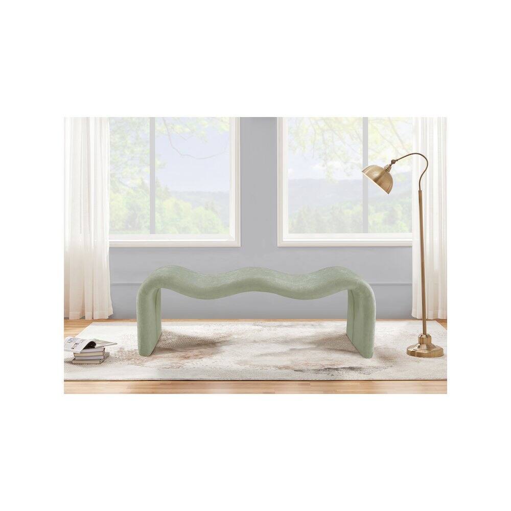 Alt View 1. Meridian Furniture - Willow Mint Chenille Fabric Bench - Blue.