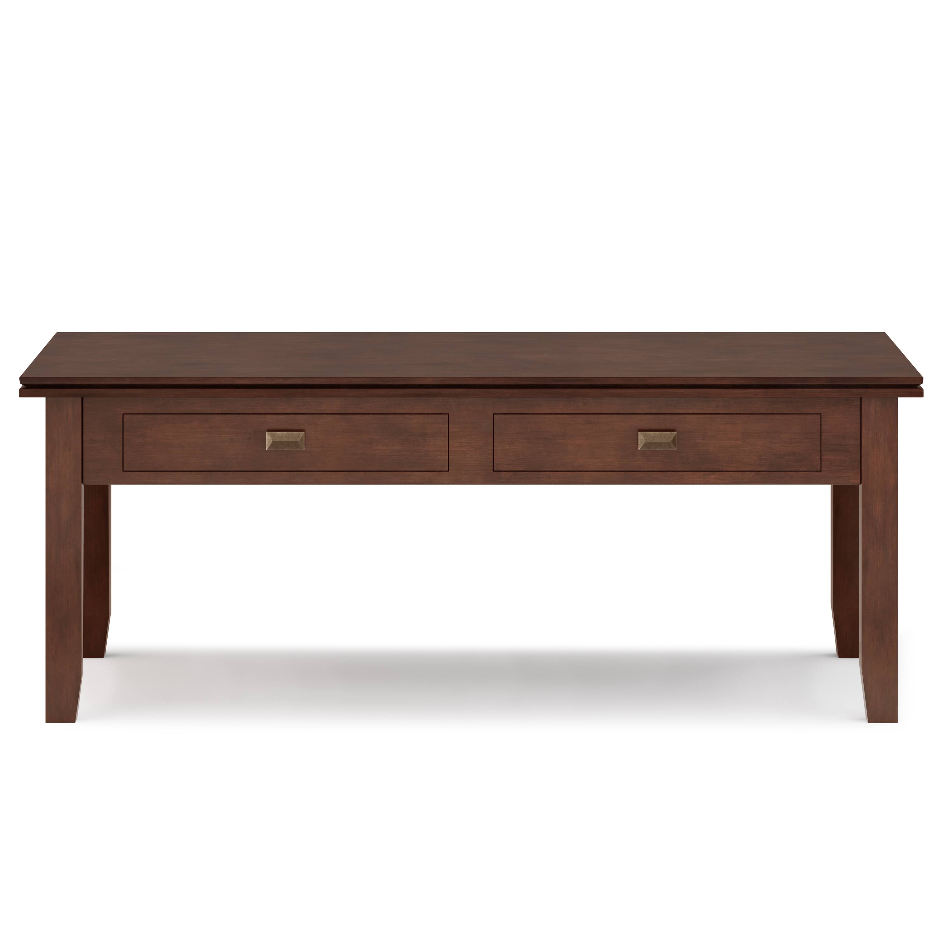 Angle. Simpli Home - Artisan 46 inch Coffee Table with 14 inch End Tables (Set of 3) - Russet Brown.