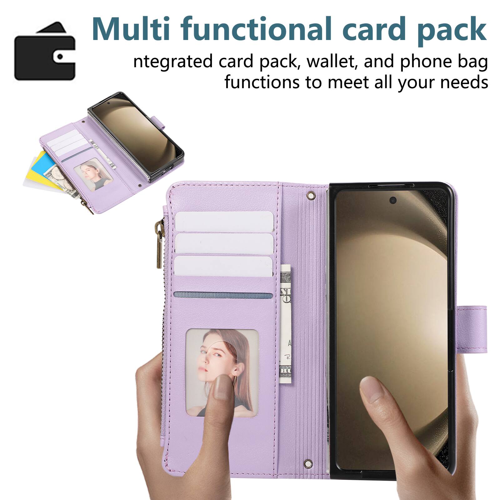 Multi functional card pack  
Integrated card pack, wallet, and phone bag functions to meet all your needs