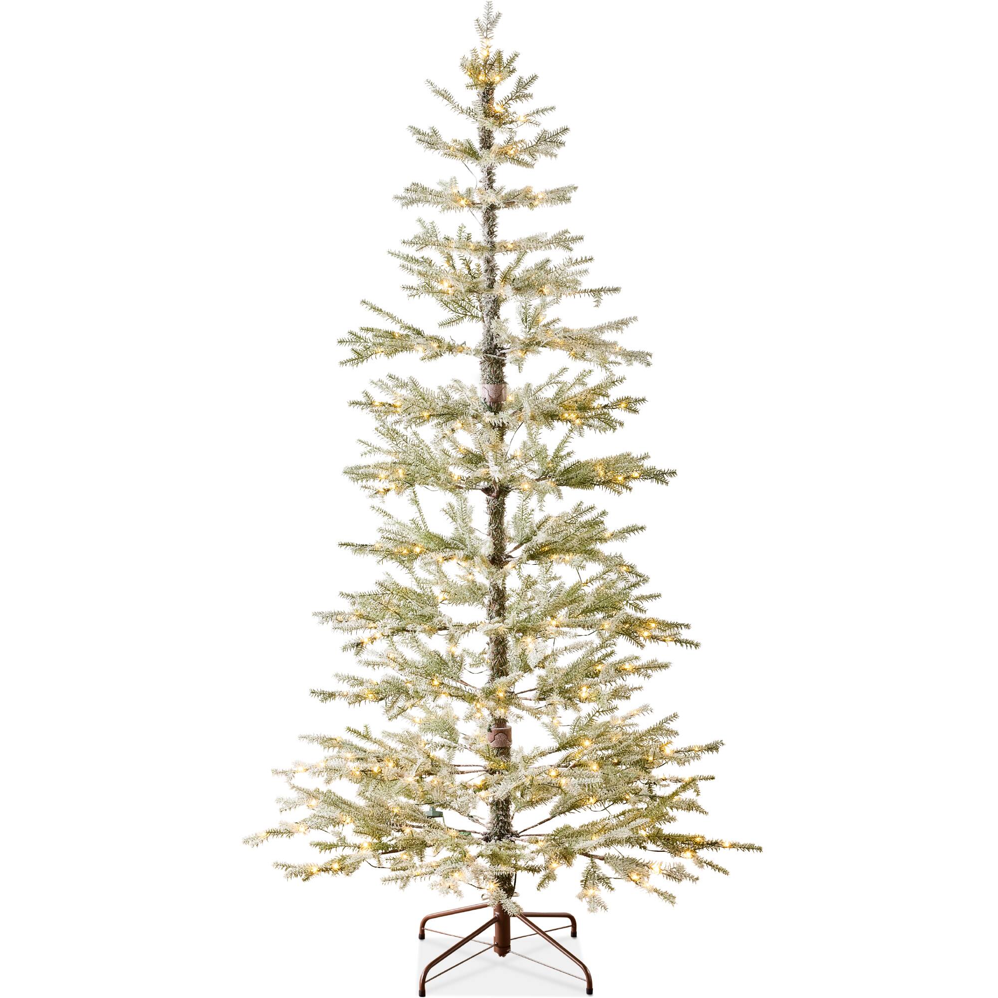 Best Choice Products - 6ft Pre-Lit Sparse Christmas Tree w/ 200 2-in-1 LEDs, Cordless Connection, Metal Stand - Flocked