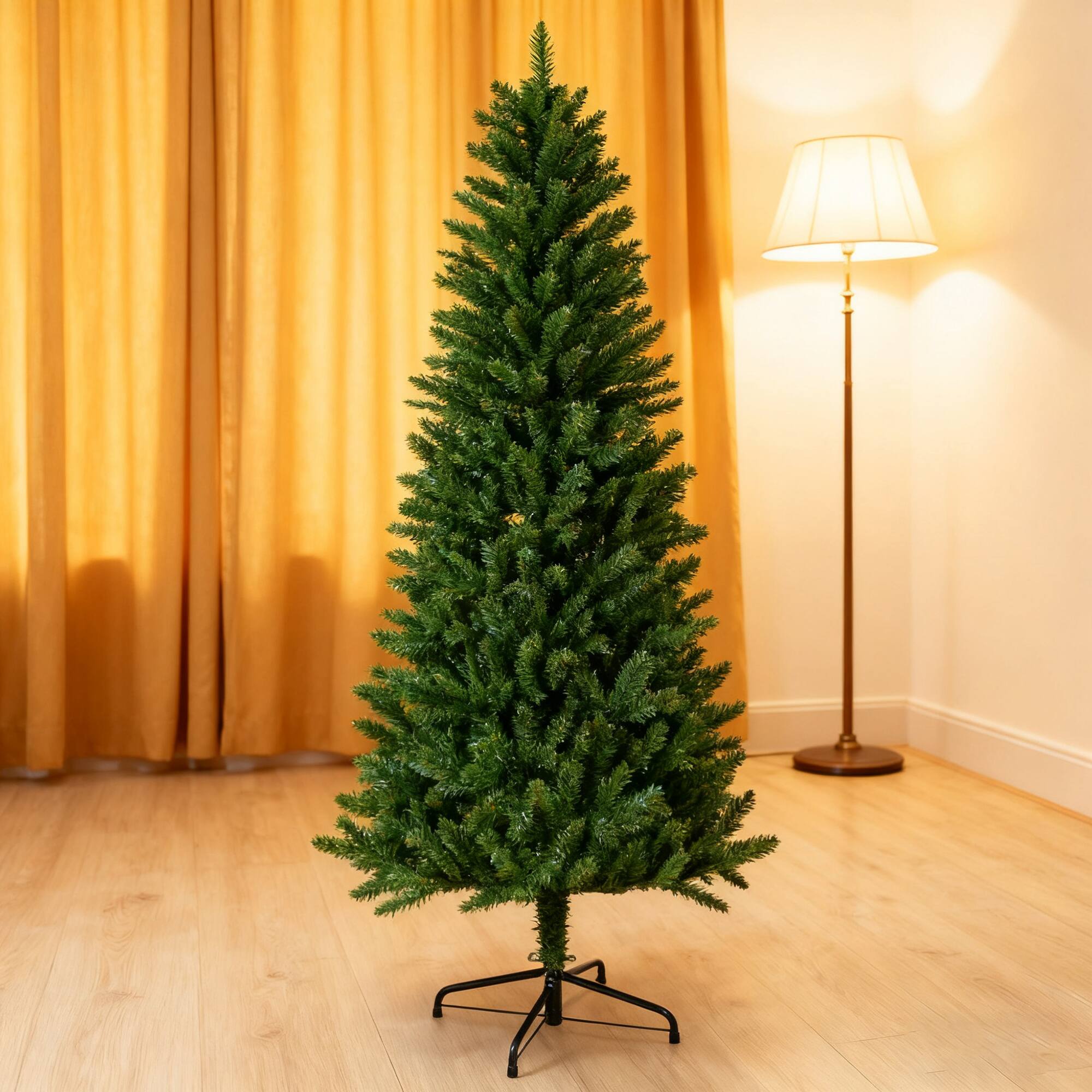 Angle. ELEMENT ACE - 5FT Classic Pencil Christmas Tree with Dense Branches for Holiday Decorations in Elegant Slender Design - Green.