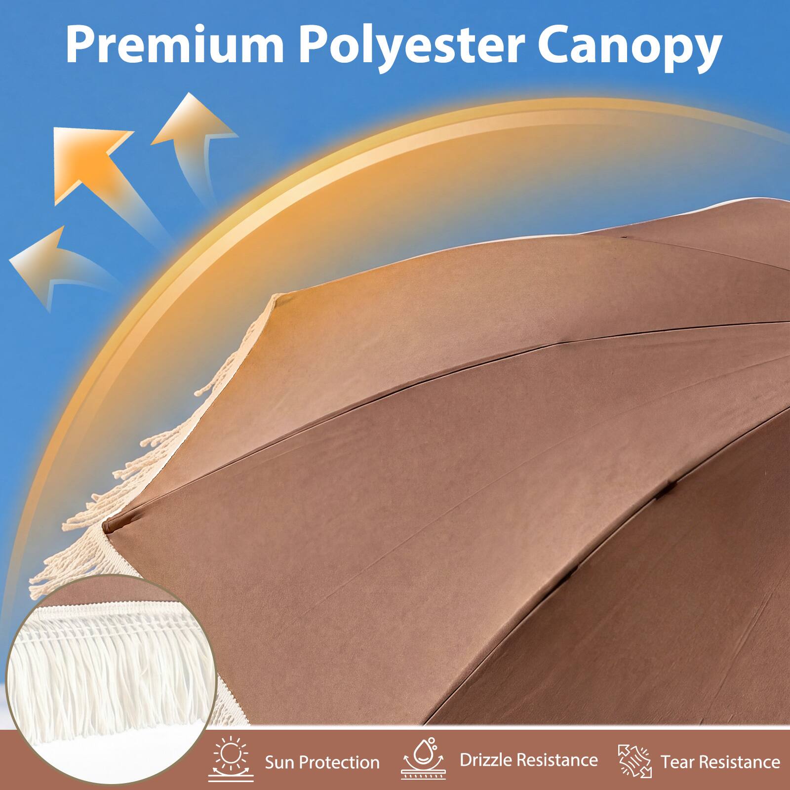 Premium Polyester Canopy  
Sun Protection  
Drizzle Resistance  
Tear Resistance