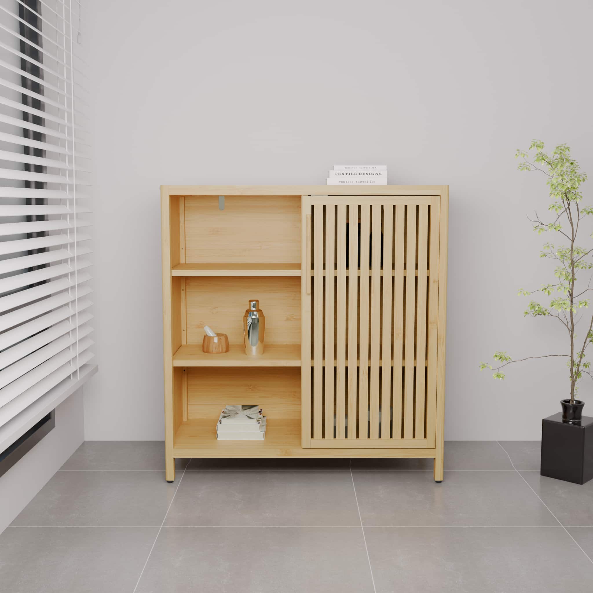 TinyHomie - Large-capacity single-door storage shelves in living rooms bathrooms and other life scenes - Natural