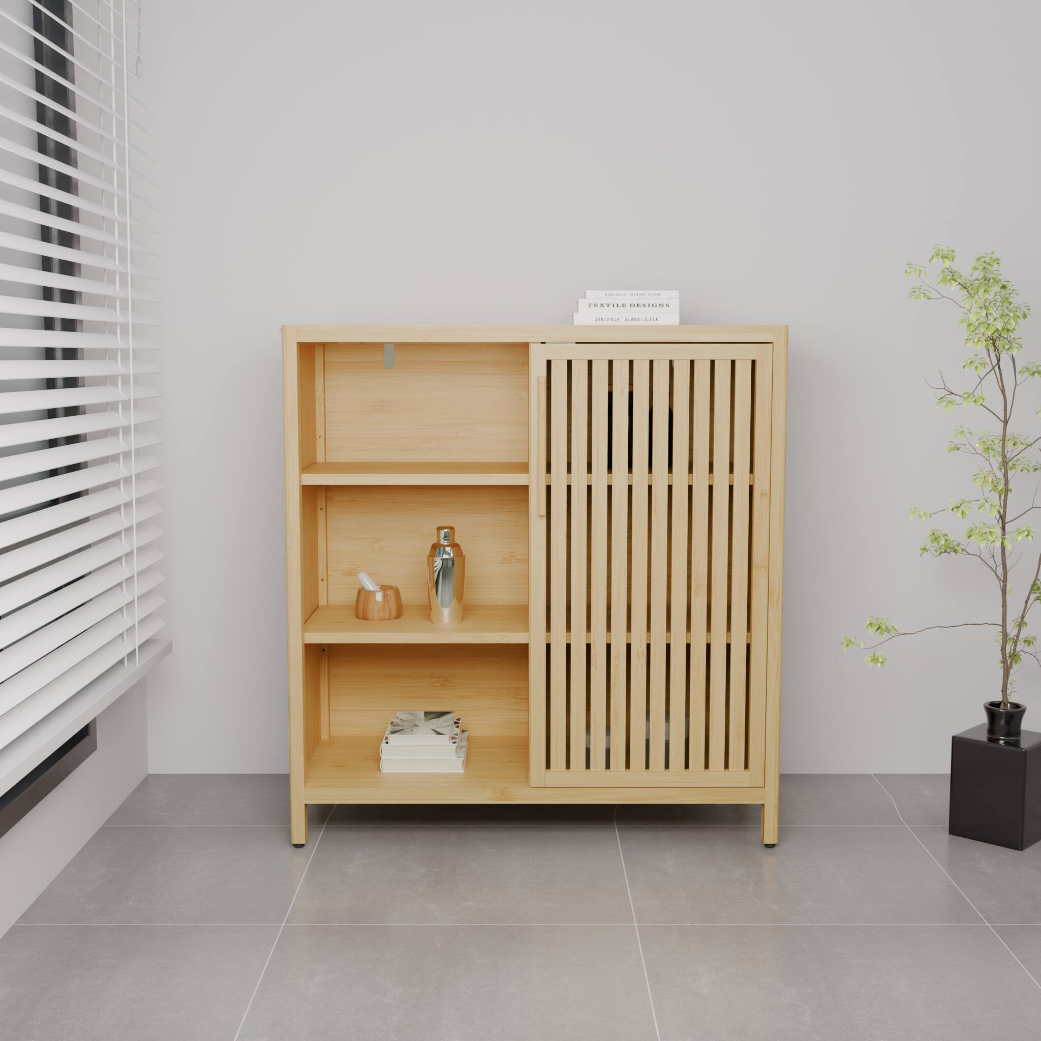 TinyHomie - Large-capacity single-door storage shelves in living rooms bathrooms and other life scenes - Natural