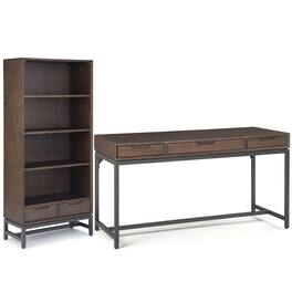 Simpli Home - Banting 60 inch Desk and 30 inch Bookcase - Walnut Brown