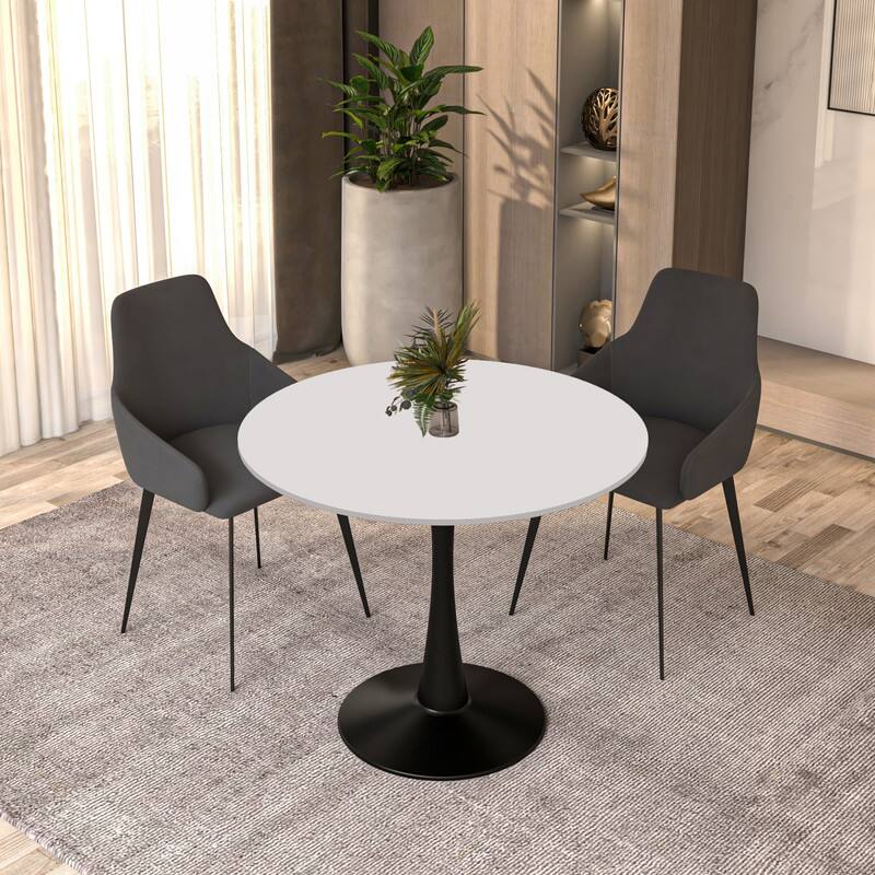 Angle. LeisureMod - LeisureMod Bristol 35 in. Round MDF Wood Dining Table in Stainless Steel Pedestal Base Modern Kitchen Table - Black/White.