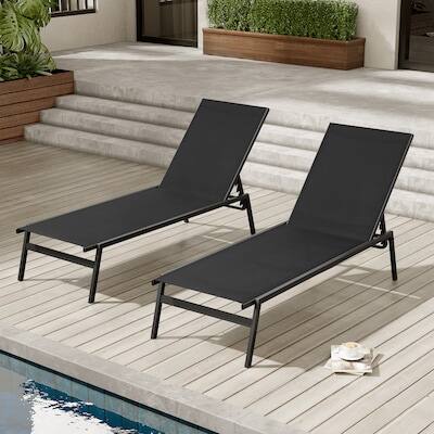 Alt View 3. Crestlive Products - Crestlive Products Set of 2 Stackable Adjustbale Patio Chaise Lounge Chair Mesh Seat - Black-2PCS.