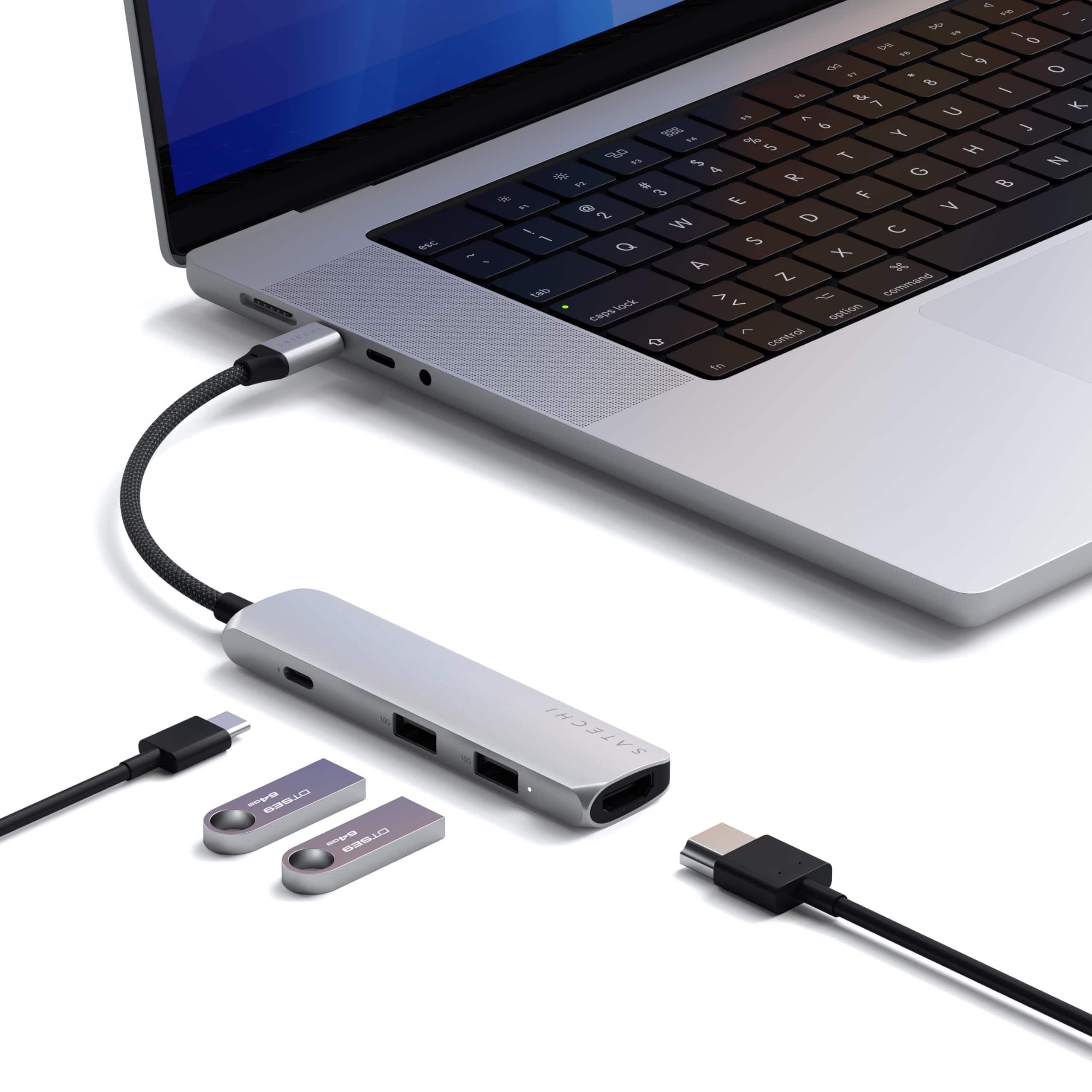 Satechi - 4-in-1 USB-C Hub Multiport Adapter - HDMI 4K@60Hz, 100W PD Charging, 2x USB-A for MacBook Air/Pro M5/M4 - Silver