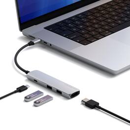 Satechi - 4-in-1 USB-C Hub Multiport Adapter - HDMI 4K@60Hz, 100W PD Charging, 2x USB-A for MacBook Air/Pro M5/M4 - Silver