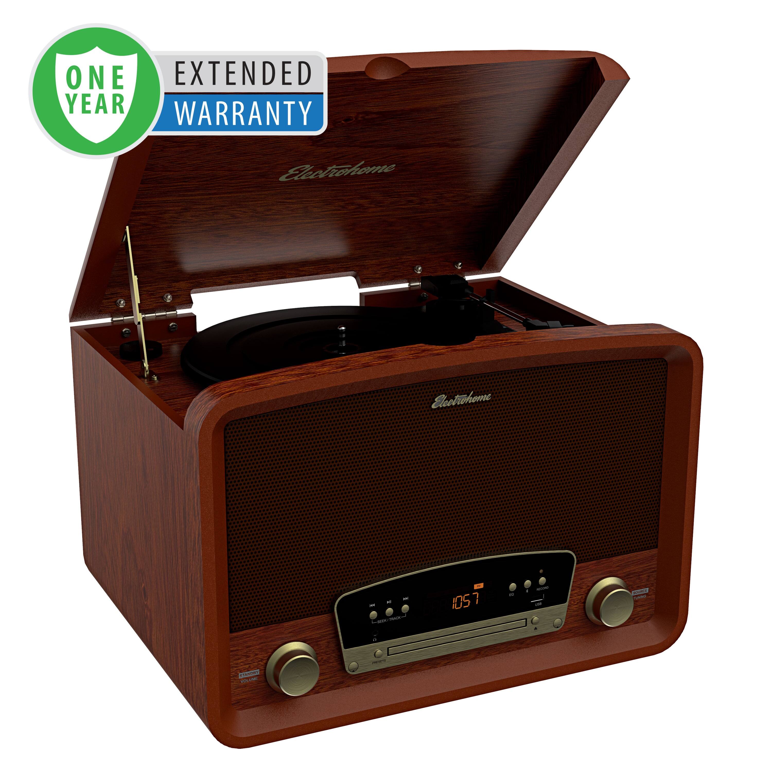 Electrohome - Kingston Vintage Vinyl Record Player Stereo System - 1 Year Extended Warranty - Walnut
