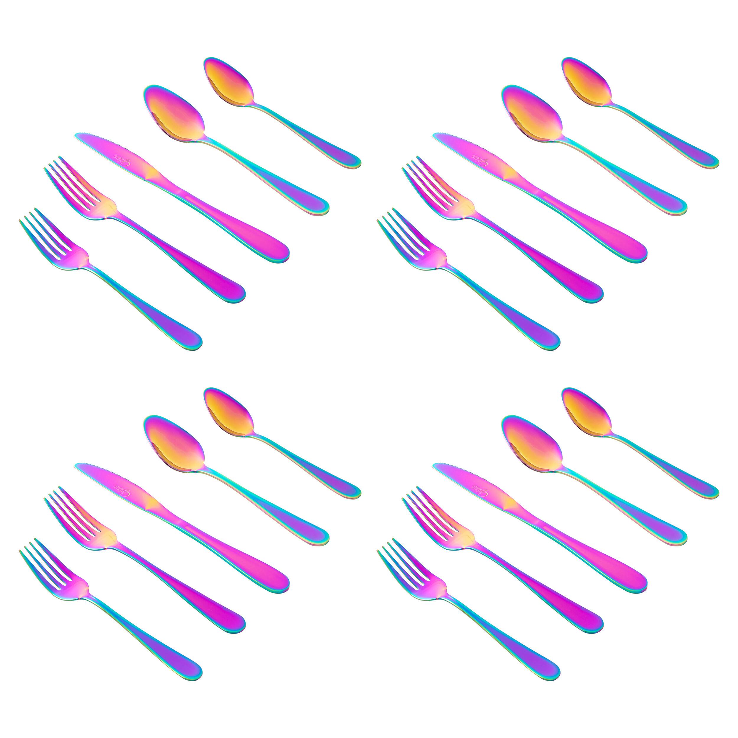 Alt View 2. Gibson - Gibson Home Stravidia 20 Piece Flatware set in Rainbow Stainless Steel - Rainbow.