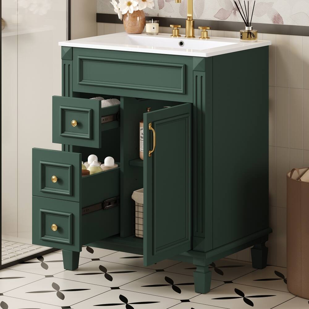 Back. Loheer - Loheer 24 inch bathroom vanity with sink Green Small Bathroom Vanity with 2 Drawers - Green.