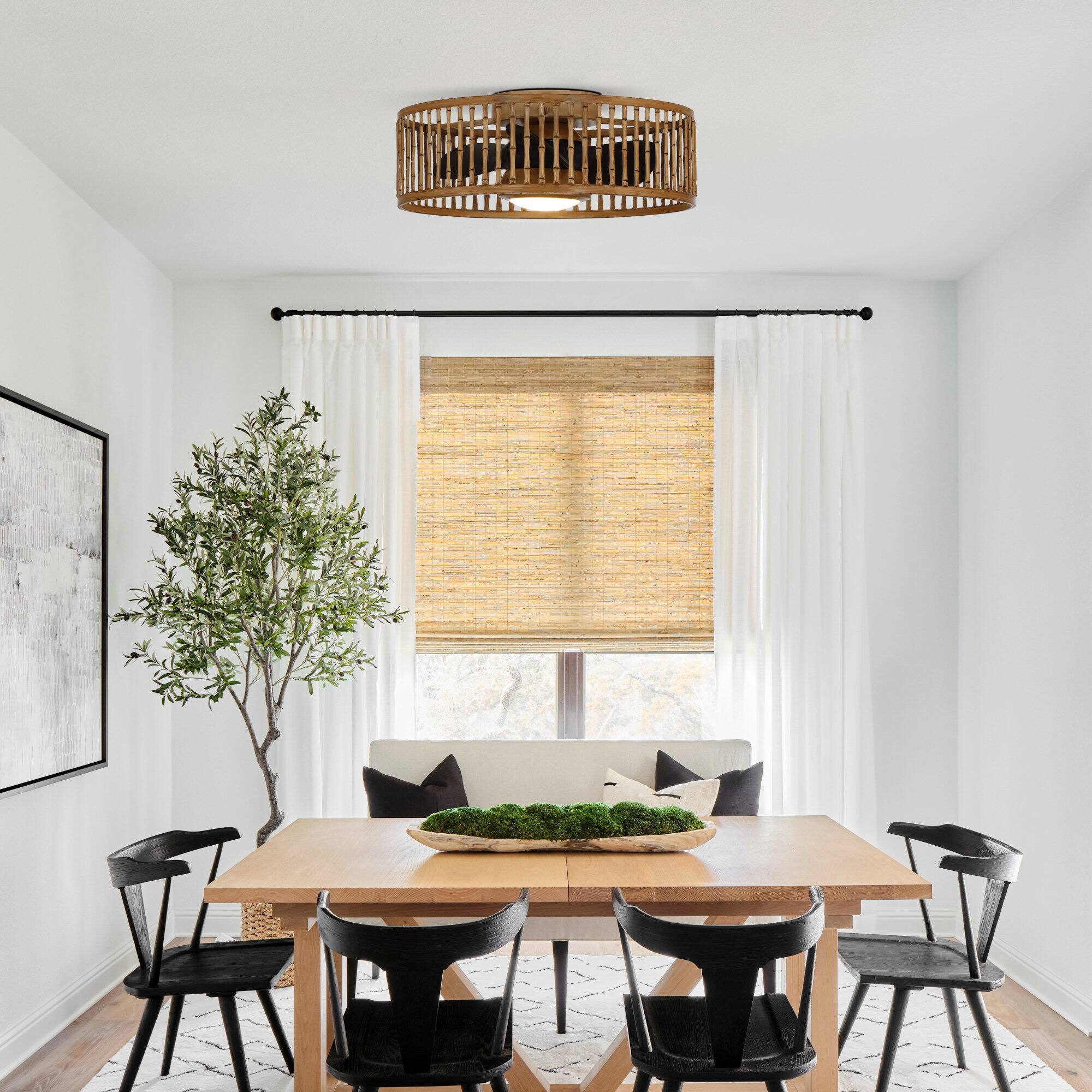 Left. Parrot Uncle - 20" Farmhouse Brown LED Flush Mount Ceiling Fan with Lights and Remote Control - Brown.