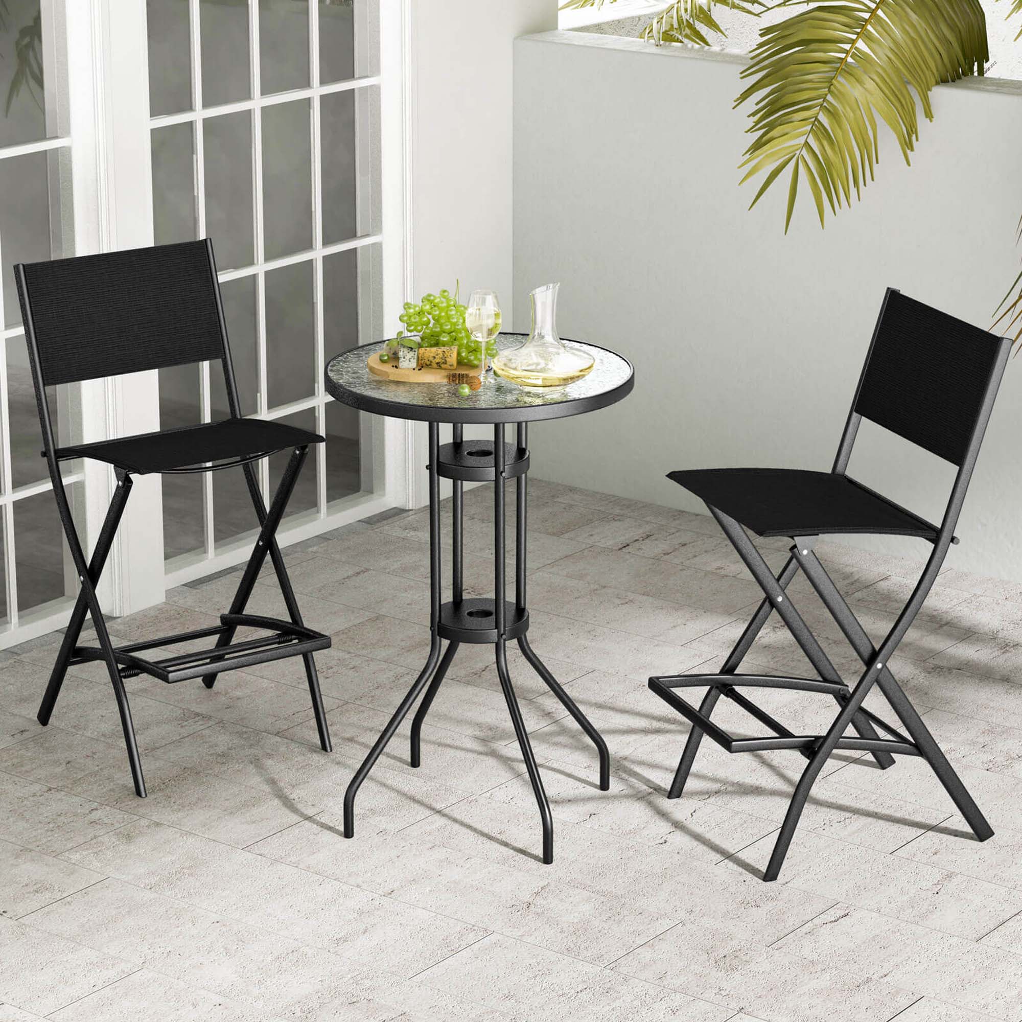 Alt View 1. Costway - Costway Set of 4 Outdoor Bar Chair Folding Bar Height Stool with Metal Frame - Black.