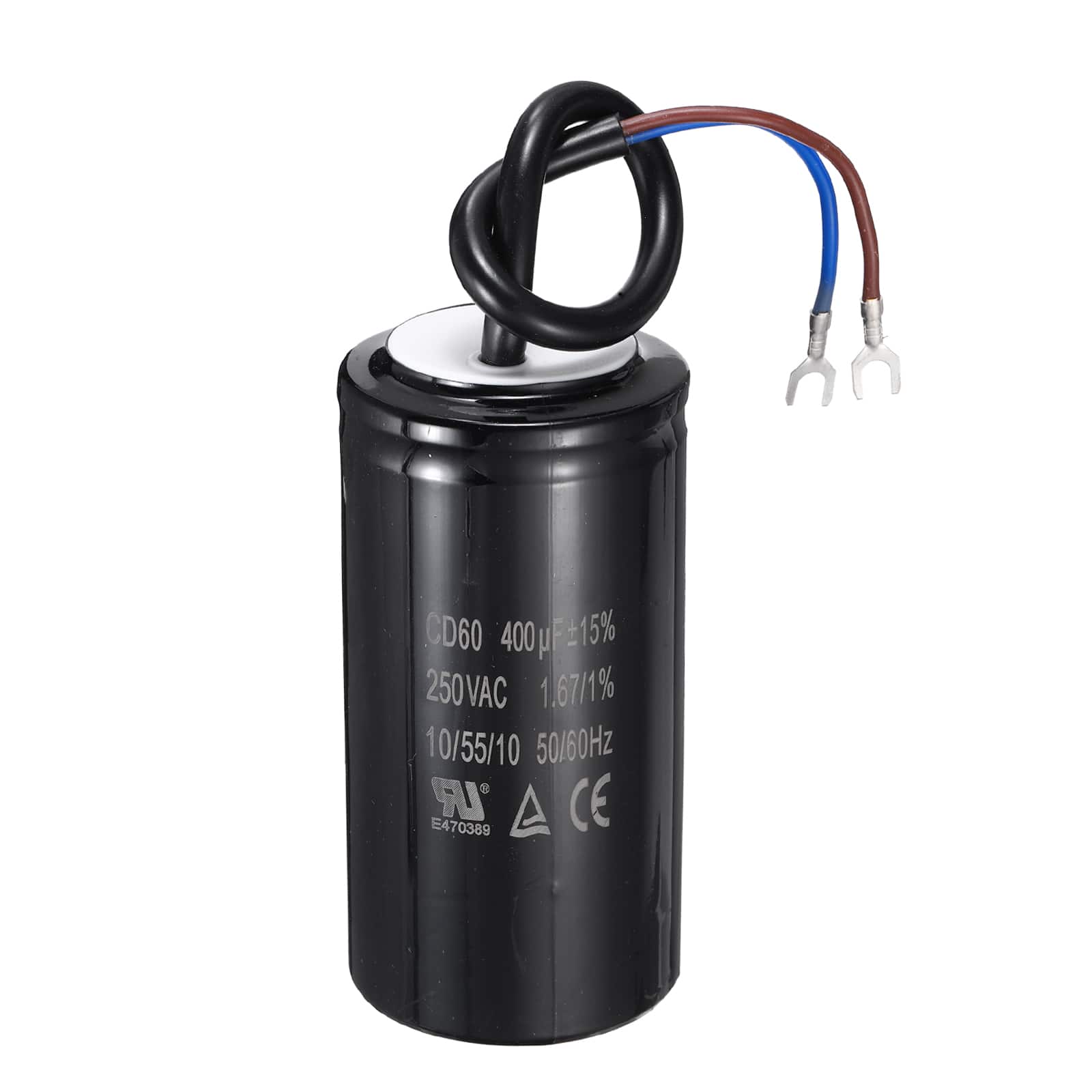 Unique Bargains - CD60 Run Capacitor 400uF 250VAC 50/60Hz 2 Wires Motor Start for Washing Machine Air Compressor - Black