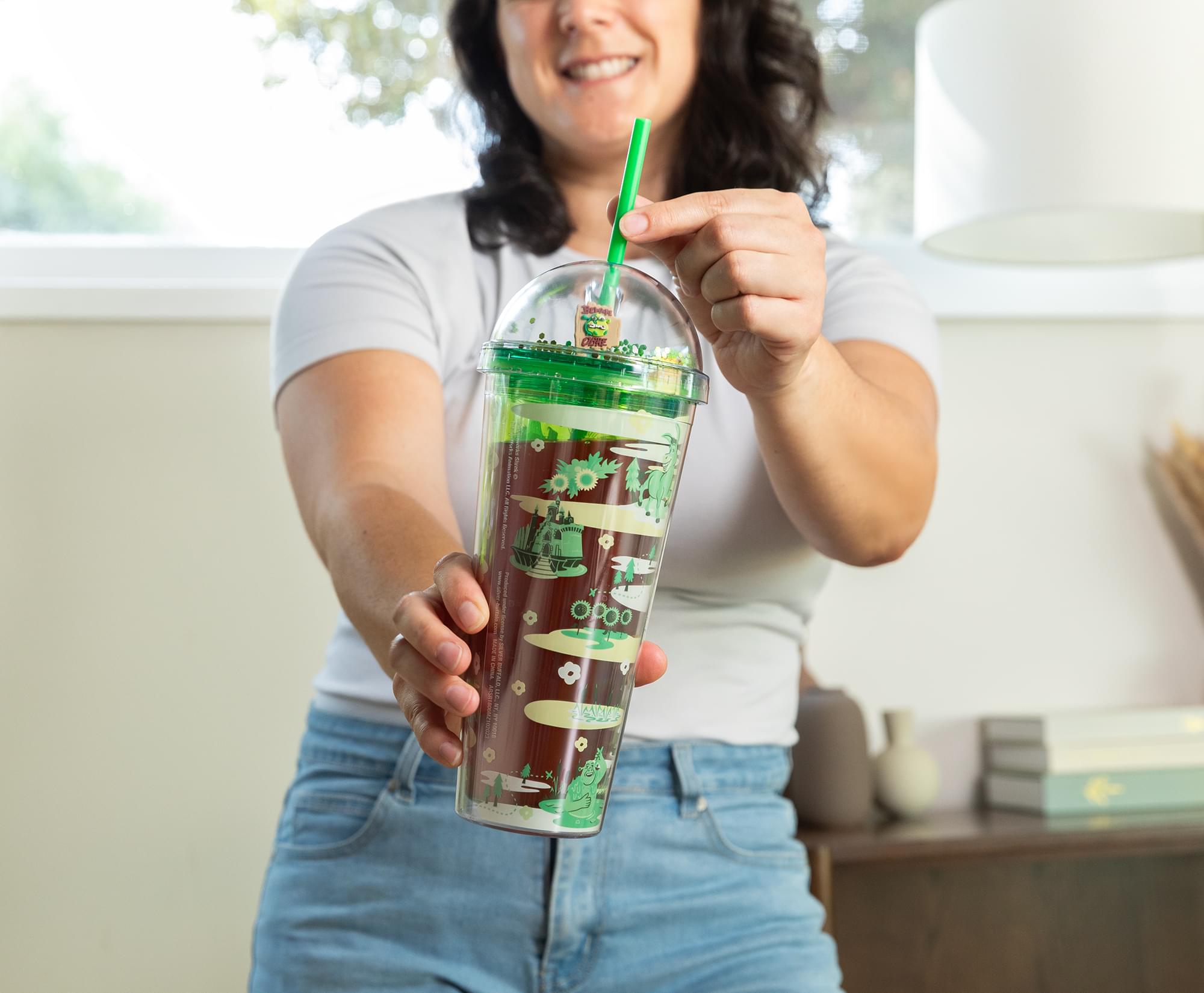 Alt View 5. Silver Buffalo - Shrek Swamp Landmark Characters 24-Ounce Carnival Cup With Lid and Straw - Green.