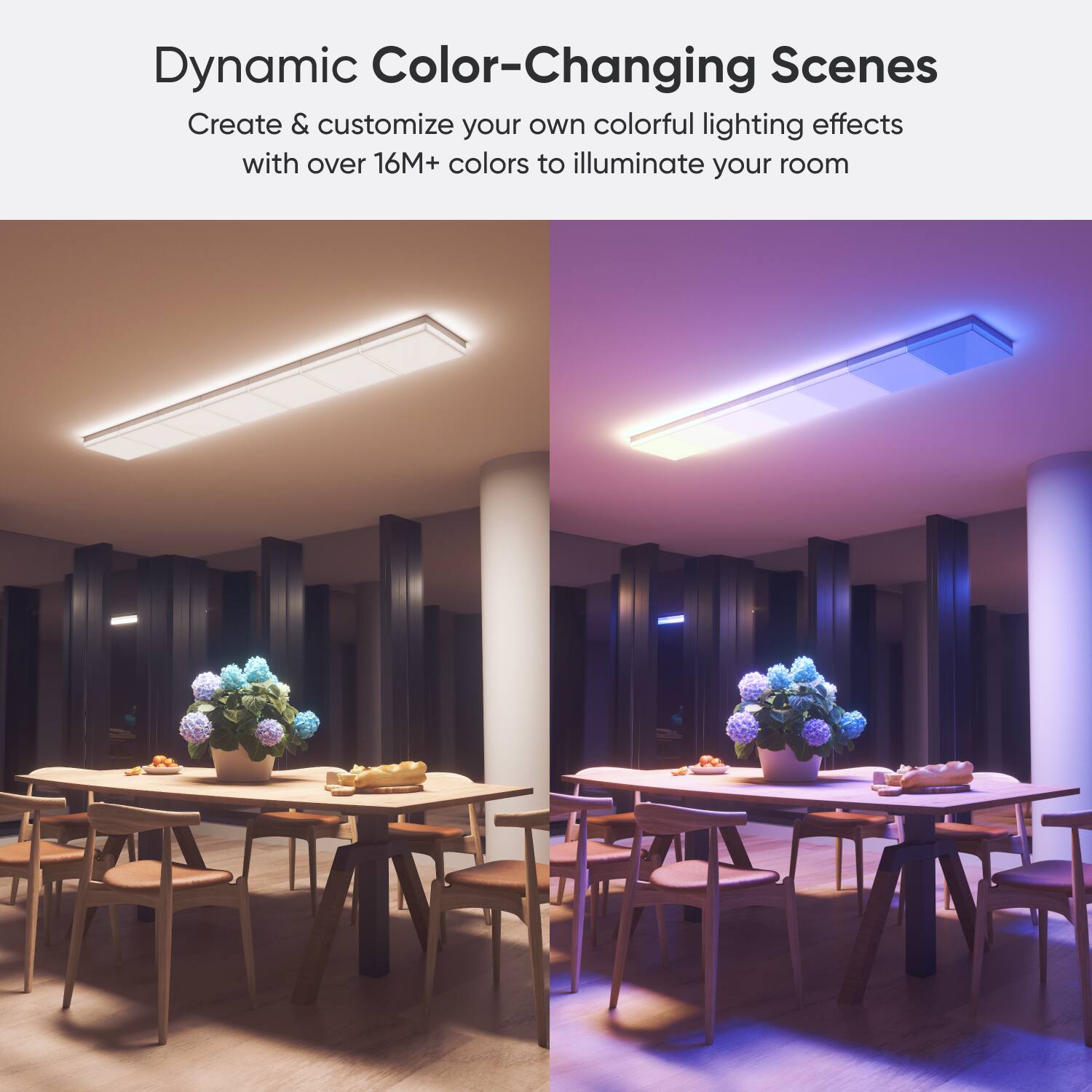 Dynamic Color-Changing Scenes: Create and customize your own colorful lighting effects with over 16 million+ colors to illuminate your room.
