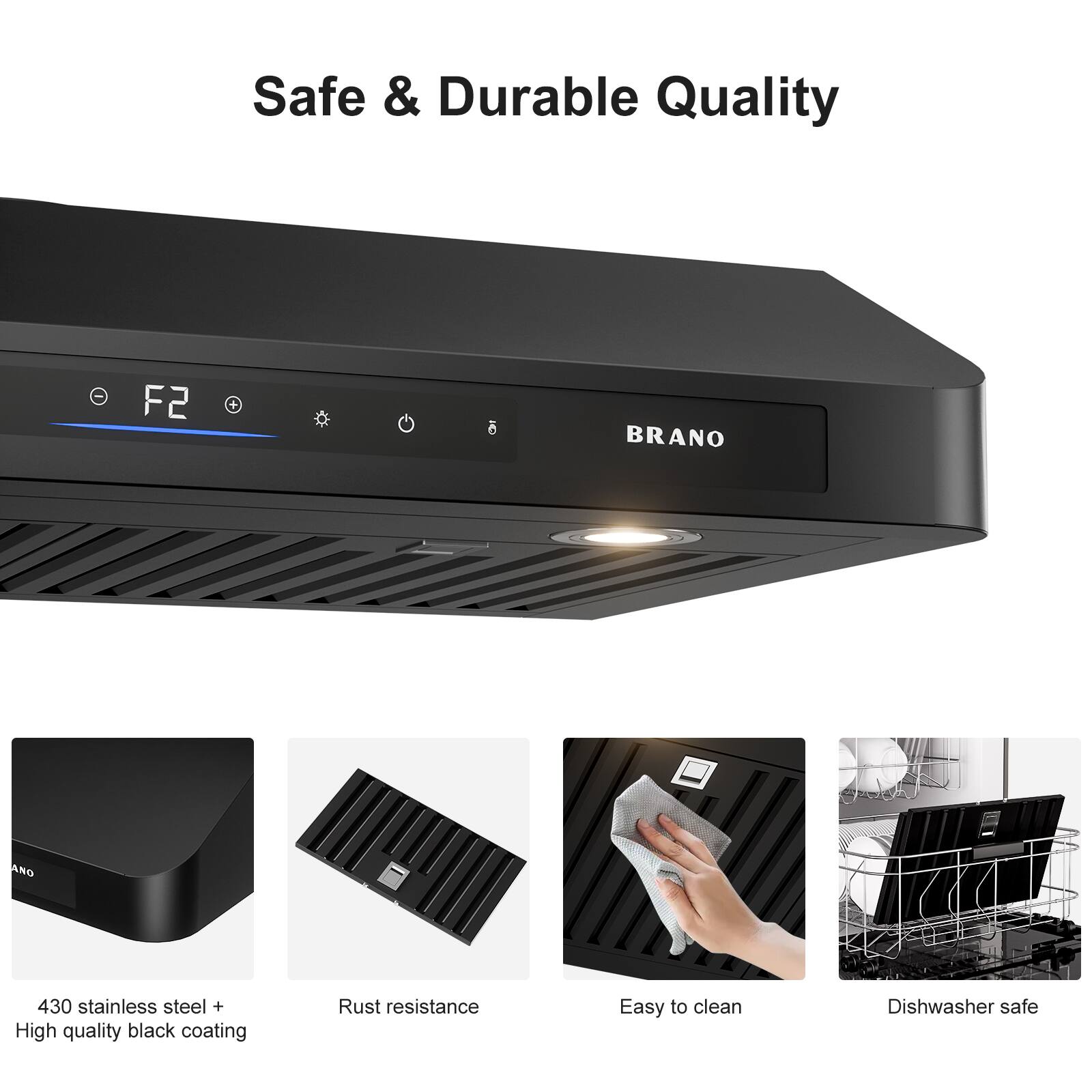 Safe & Durable Quality

BRANO

430 stainless steel + High quality black coating

Rust resistance

Easy to clean

Dishwasher safe