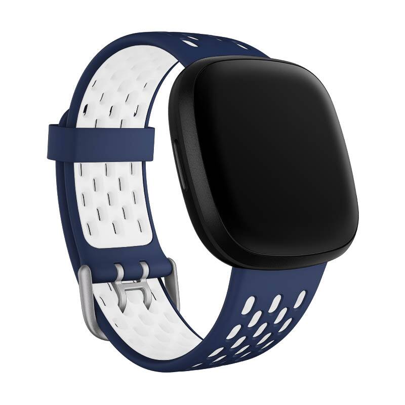Front. StrapsCo - Colorblock Sport Band Silicone Rubber Watch Strap For Fitbit Sense (Medium-Long) - Blue & White.