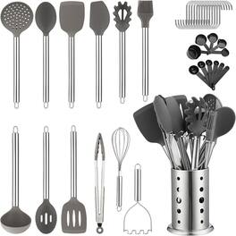 RTMB - Set of 38 non-stick silicone cooking utensils, a sturdy stainless steel holder - 2. With Utensil Rack