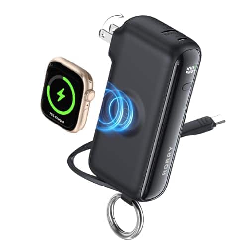RORRY - Flow 10000mAh 40W Portable Charger with USB-C Cable and Wall Plug, Compatible with iPhone 18/17/16/15 - Black