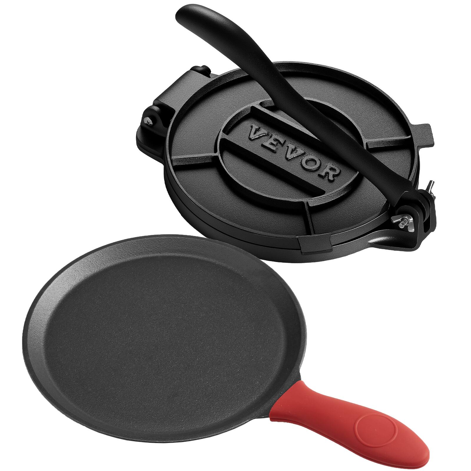 Alt View 5. VEVOR - Tortilla Press, 10 Inch Cast Iron Tortilla and Roti Maker, Heavy Duty Tortilladora Press, Pataconera Makers with Handle - Black.