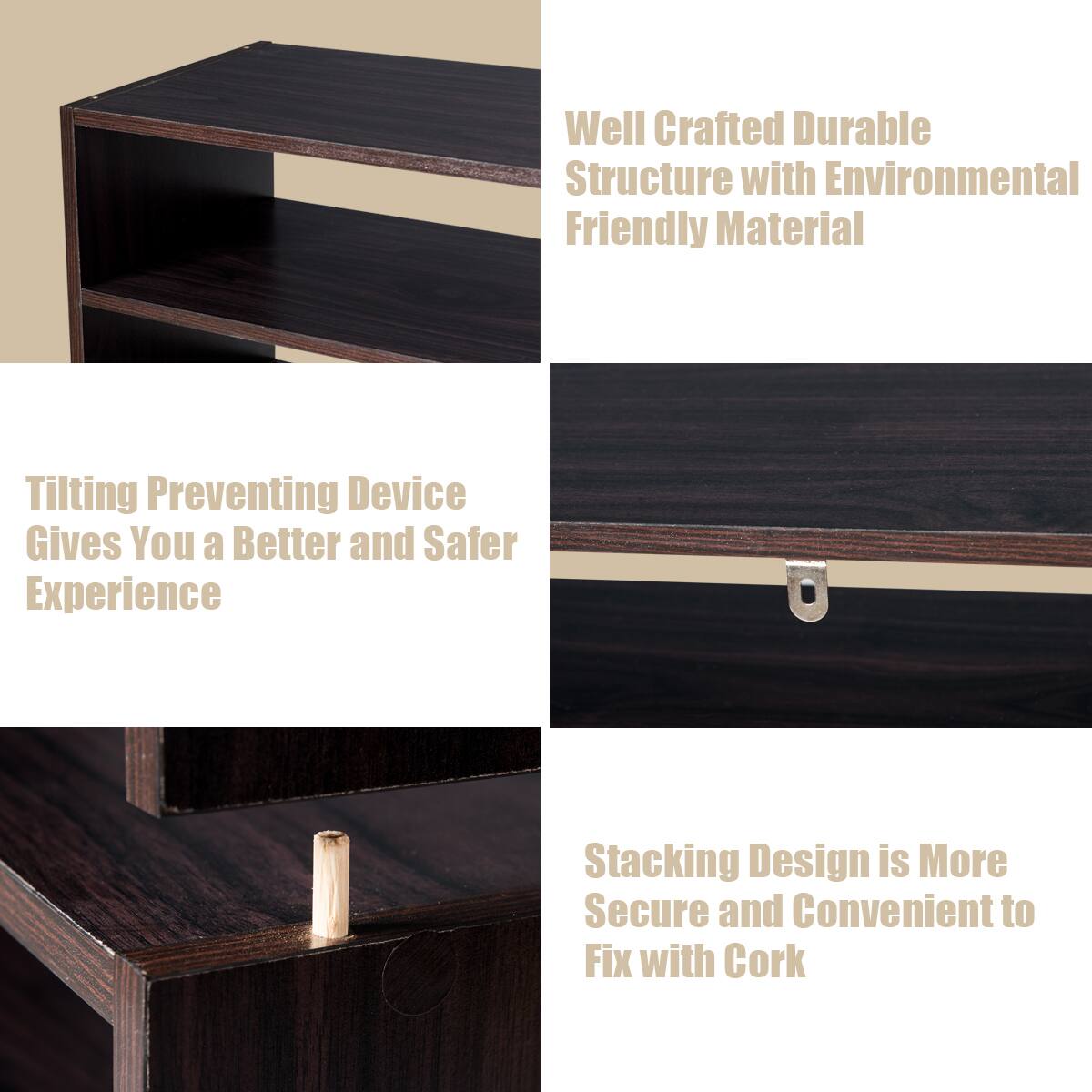 - Well Crafted Durable Structure with Environmental Friendly Material
- Tilting Preventing Device Gives You a Better and Safer Experience
- Stacking Design is More Secure and Convenient to Fix with Cork