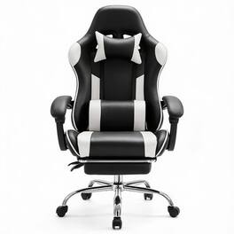 Frangdom - High Back Gaming Chair with Footrest Spring Cushion 135° Recline - White high back 26.8"D x 25.4"W x 52.4"H