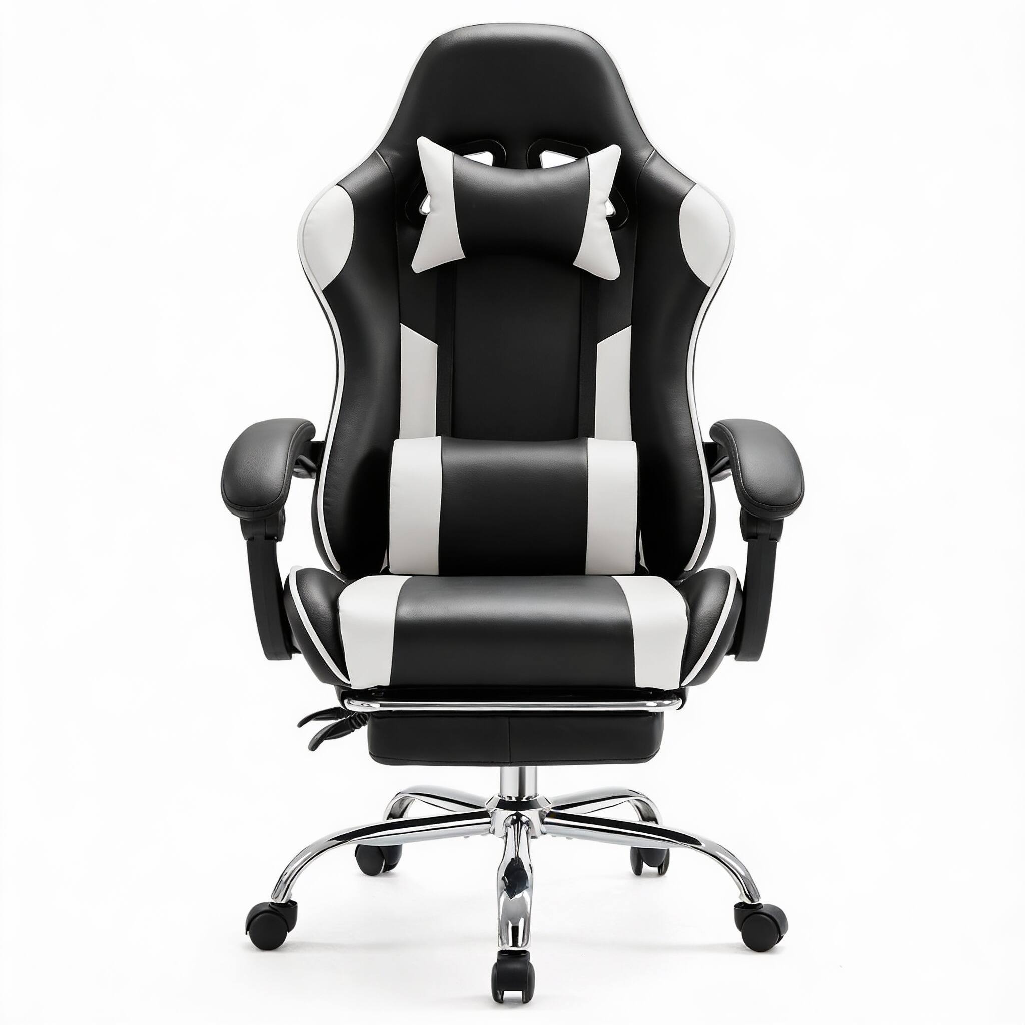 Front. Frangdom - High Back Gaming Chair with Footrest Spring Cushion 135° Recline - White high back 26.8"D x 25.4"W x 52.4"H.