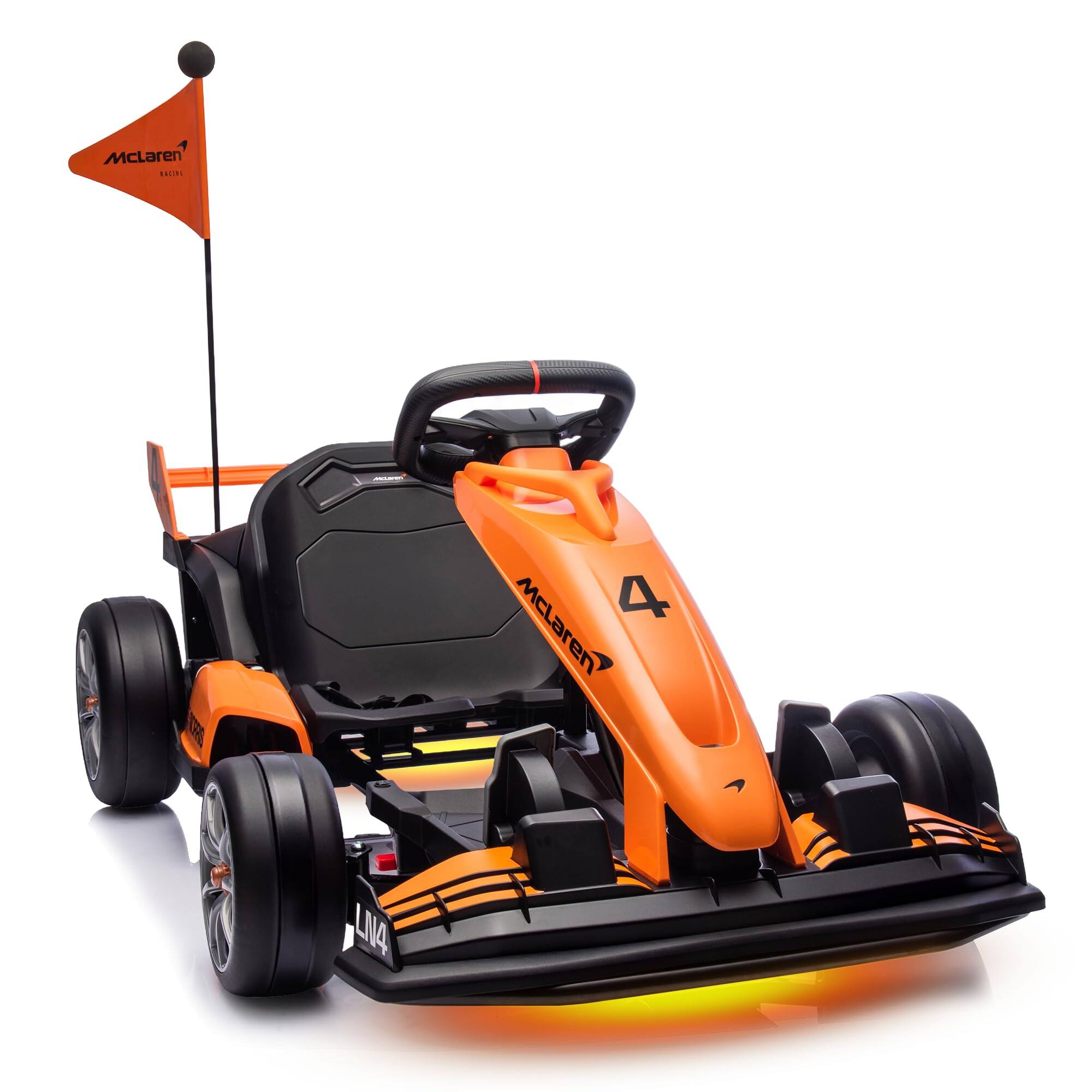 FIRST RIDE ON - Licensed McLaren Electric Go Kart for Kids, 36V 9AH Battery Powered Drift Kart Car, Ride on Crazy Cart for Kids - Orange