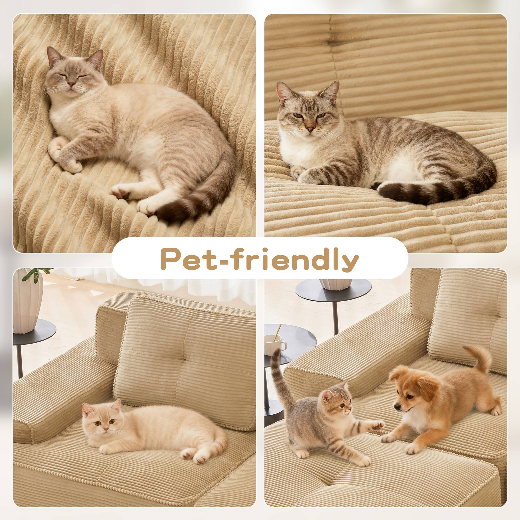 Alt View 7. LOVMOR - Modular Deep Seat No Assembly 4 Seater Corduroy Sectional Couch Compressed Pack Anti Slip Tufted For Soft Home - Camel.