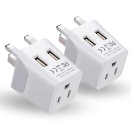 Ceptics - UK, Hong Kong, CTU-7-2PK Ireland Travel Adapter Plug with Dual USB - Type G - London - USA Input - Light Weight - White