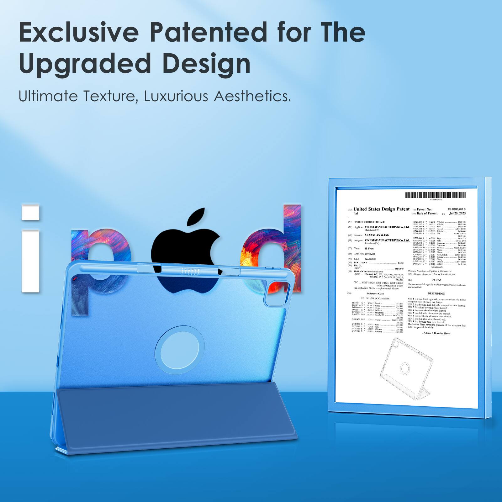 Exclusive Patented for The  
Upgraded Design  
Ultimate Texture, Luxurious Aesthetics.

United States Design Patent  
Patent No. D898,525  
Date of Patent: July 25, 2023  
Assignee: [Name Redacted]  
Inventor: [Name Redacted]  
Design for: [Product Name Redacted]  
[Additional details and legal information]