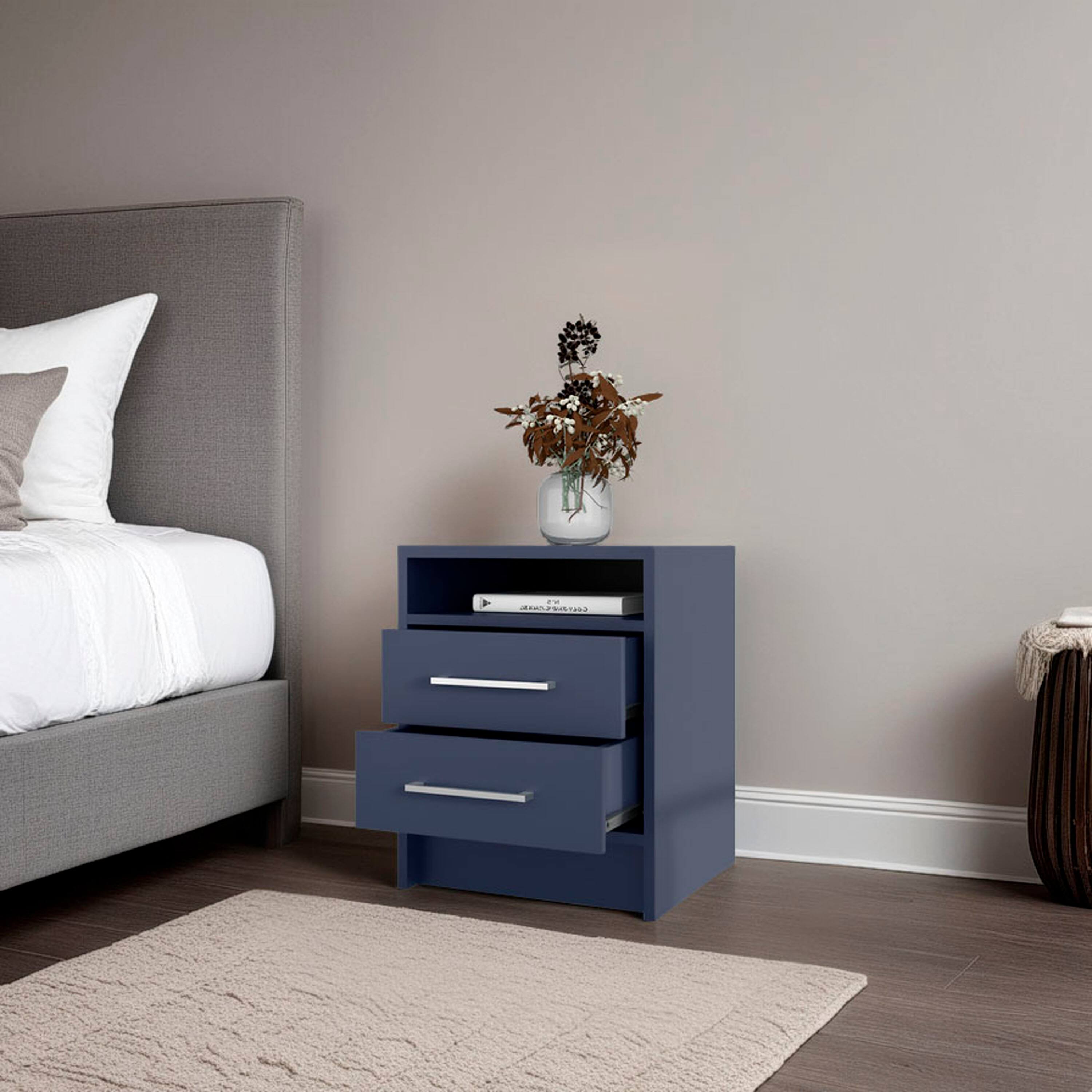 Angle. Tiramisubest - Modern Blue Nightstand with 2 Drawers and Open Shelf, Scratch-Resistant Surface - Blue.