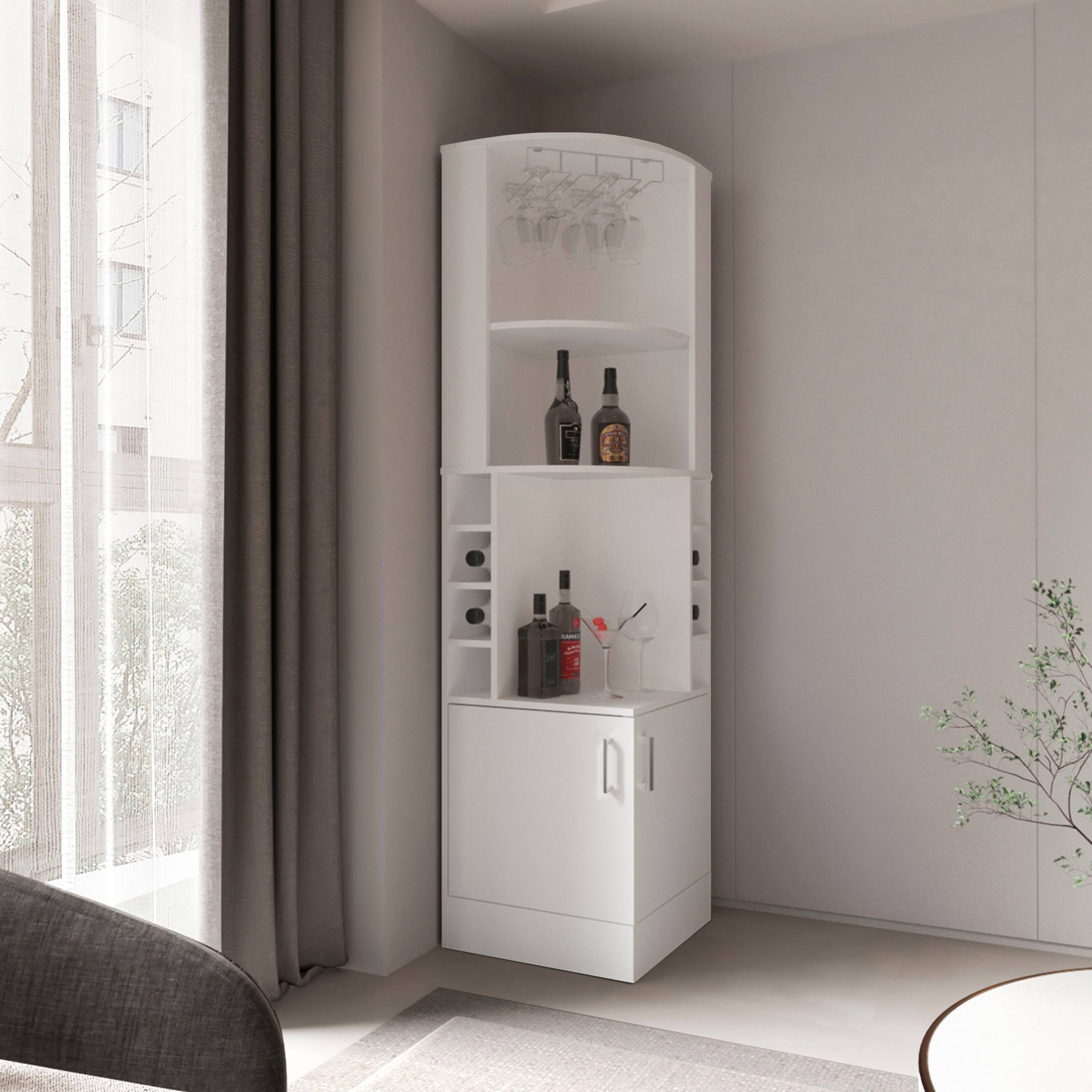 Angle. TuHome - Kava Being Corner Bar Cabinet, Glass Rack, Double Door Cabinet, Eight Built-In Wine Rack, Bar Room - White.