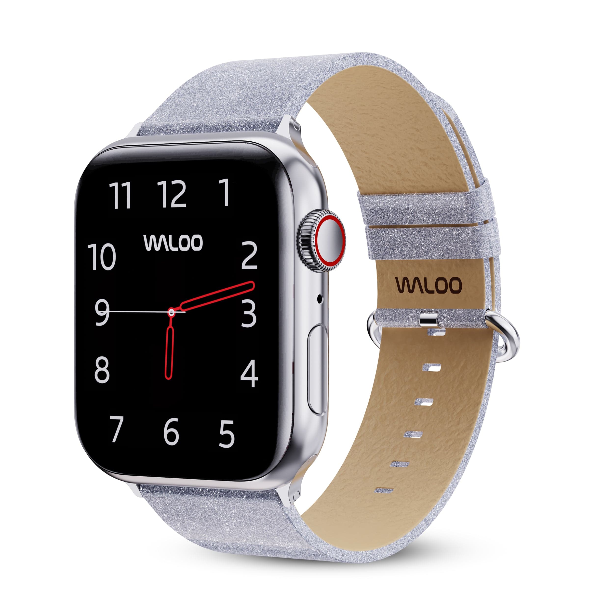 Waloo - Sparkly Brilliance Leather Band For Apple Watch - 44/45/46/49mm - Silver
