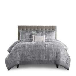 Gracie Mills - 5-Piece Solid Crinkle Velvet Comforter Set - Silver